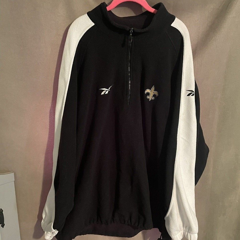 Reebok NFL New Orleans Saints Fleece Full Zip Mens Size XXL Black Gold White